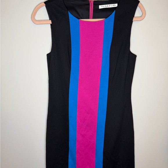 Trina Turk Colorblock Sheath Dress Pink Blue Black Sleeveless Stretch Small - Picture 2 of 13